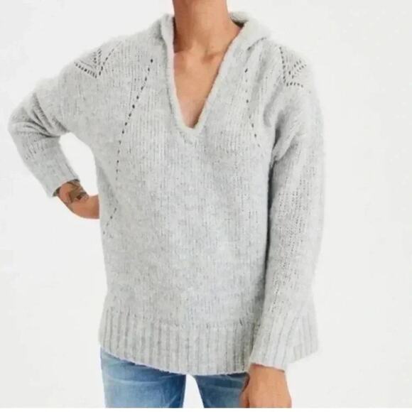American Eagle Outfitters Tops - American Eagle Womens Sweater Hoodie light gray winter wool blend layered look